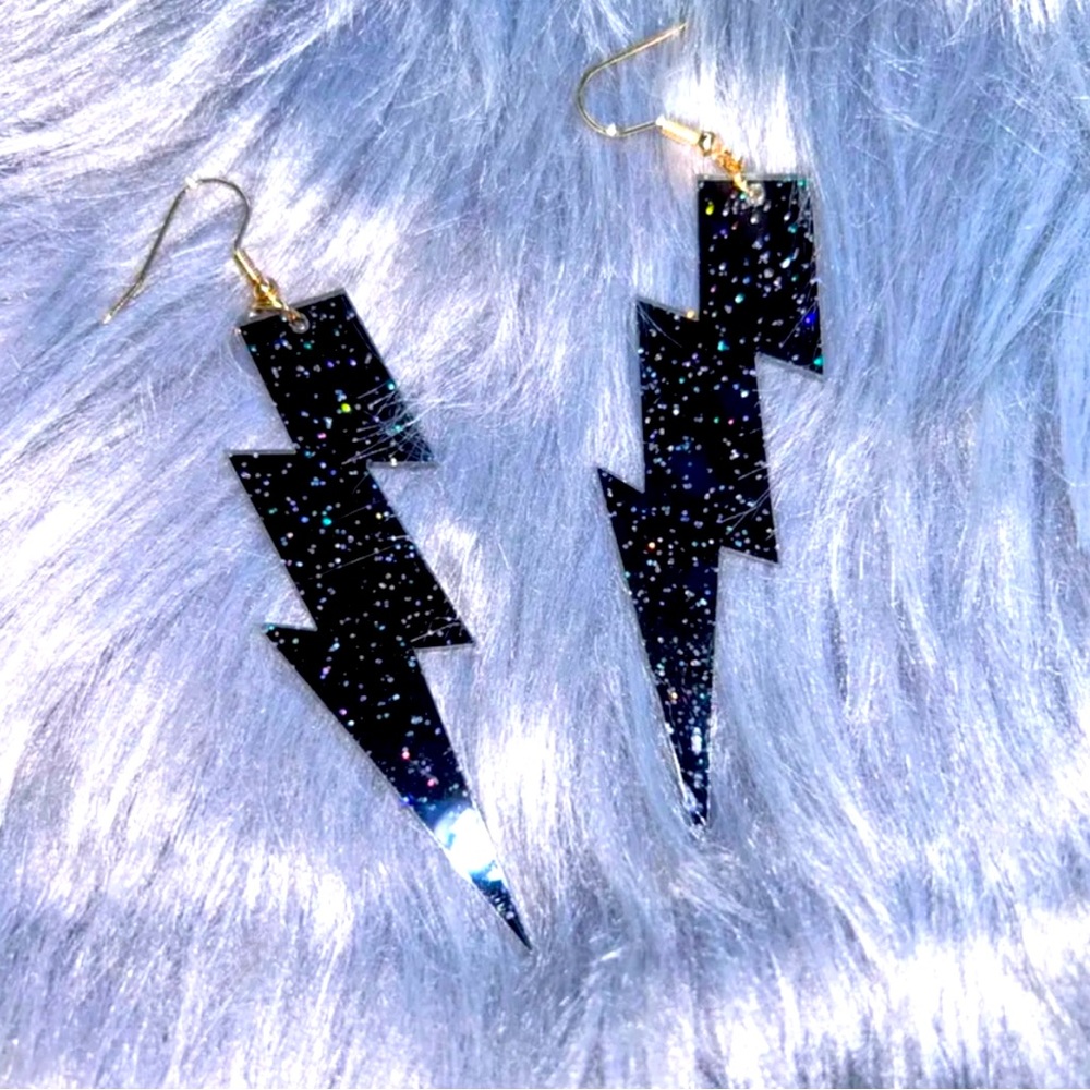 Black Shimmering Lightning Earrings